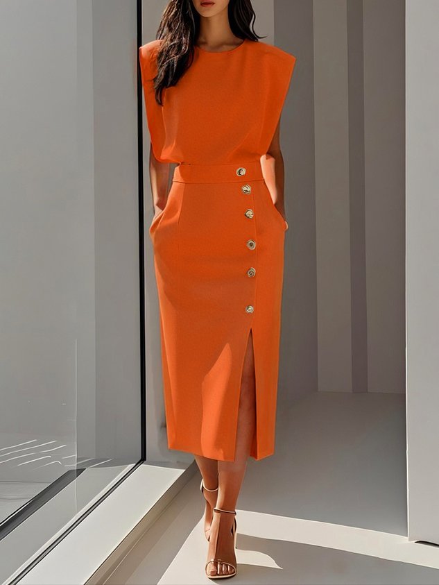 Women's Round Neck Daytime Midi Dress