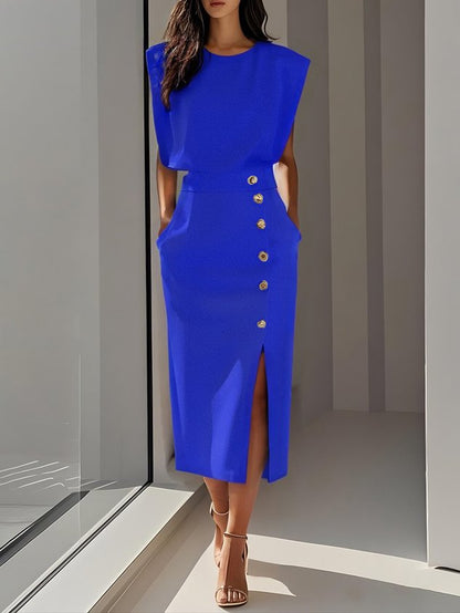 Women's Round Neck Daytime Midi Dress