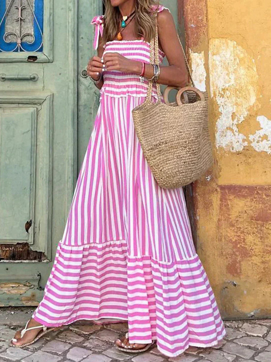 Women's Striped Summer Casual Midi Dress