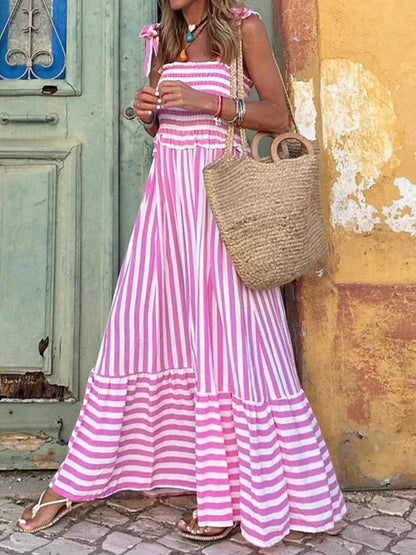 Women's Striped Summer Casual Midi Dress