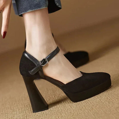 Women's Platform Block Heel Pumps Ankle Strap High Heels