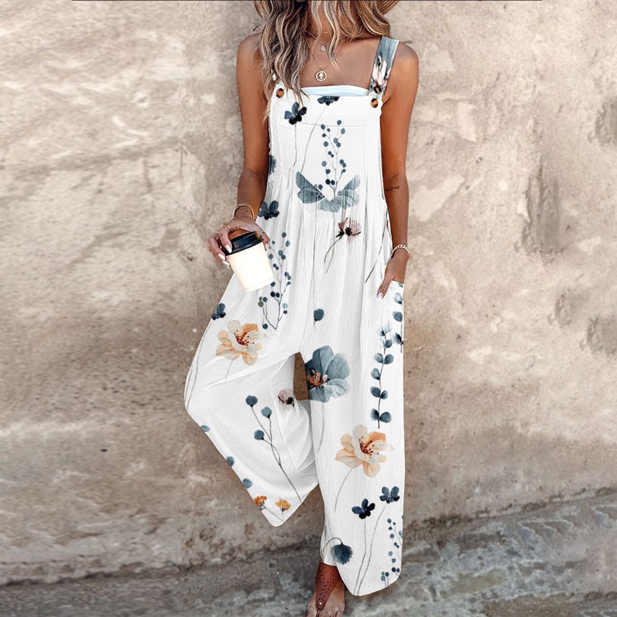 Women's Floral Print Summer Overalls Jumpsuit