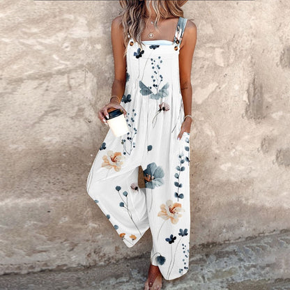 Women's Floral Print Summer Overalls Jumpsuit