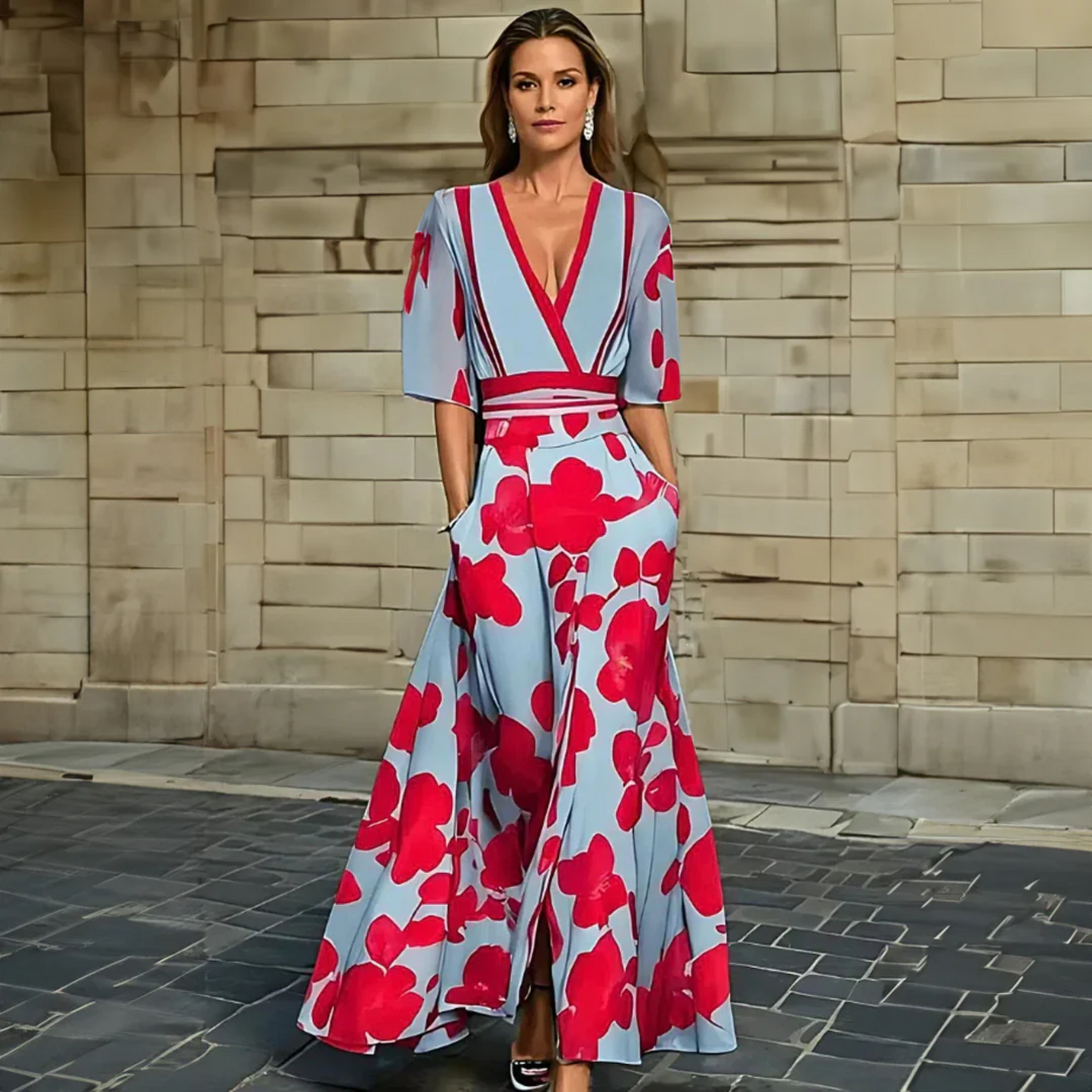 Women's Floral Wrap Summer Midi Dress