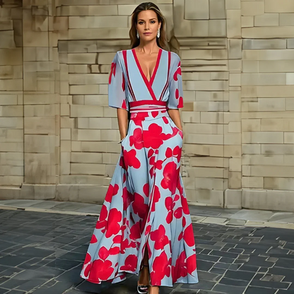 Women's Floral Wrap Summer Midi Dress