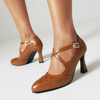 Celeste Leather T-Strap Block Heels