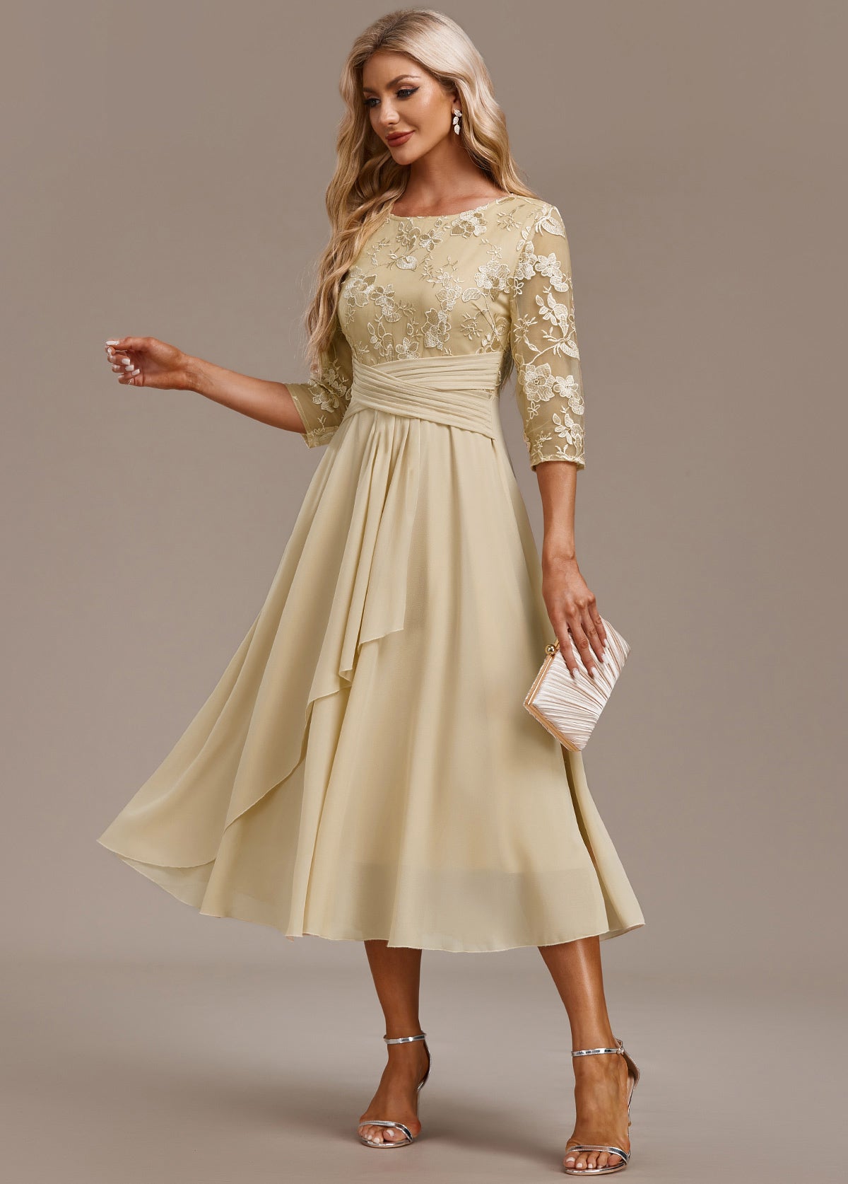 Women's Floral Embroidered Celebration Midi Dress