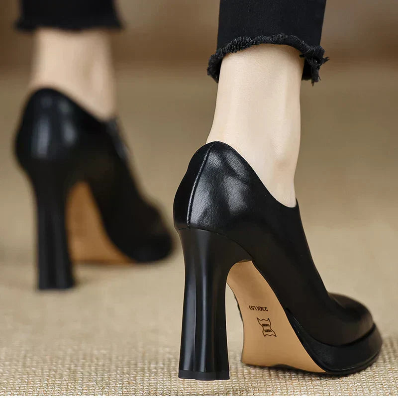 Women's High Heel Platform Block Heel Pumps Side Zip