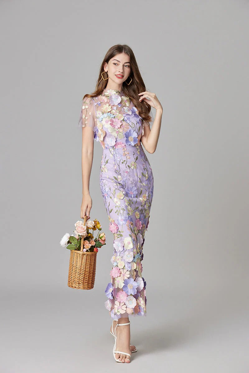 Women's Floral Appliqué Summer Gala Maxi Dress