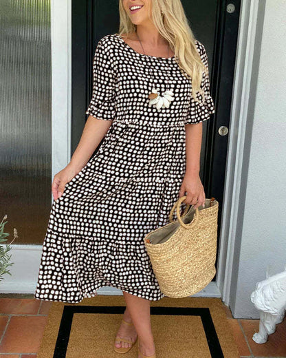 Women's Dotted Print Casual Midi Dress
