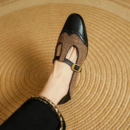 Women's Two-Tone T-Strap Mary Jane Vintage Low Heel