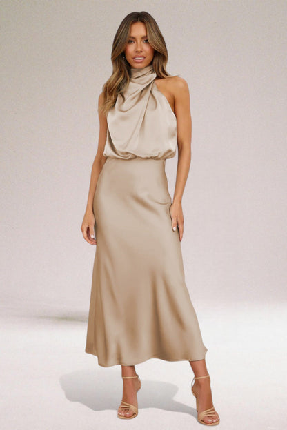 Women's Halter Neck Evening Midi Dress