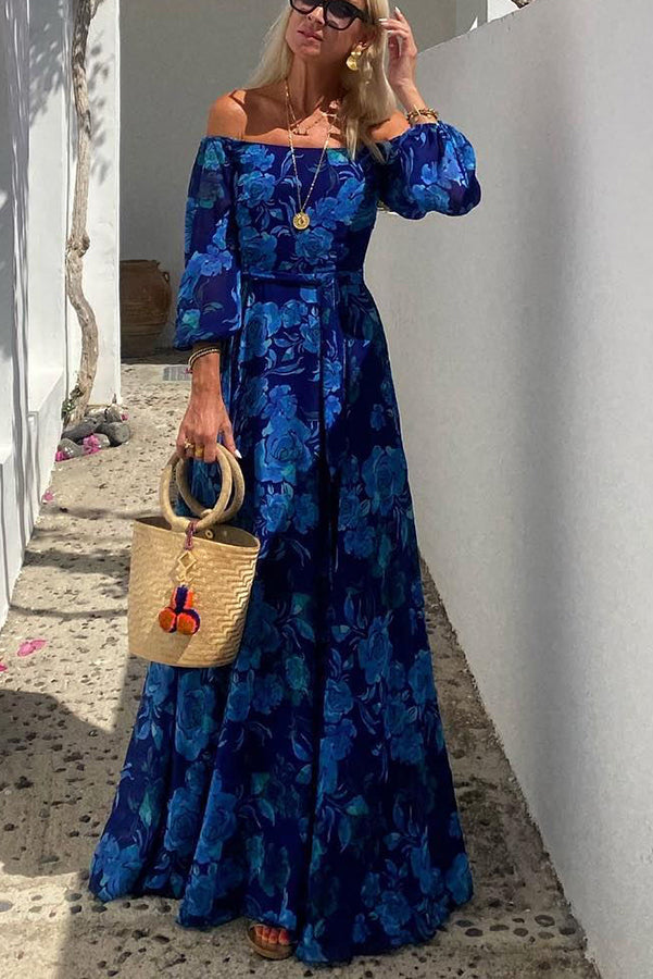 Women's Floral Off-Shoulder Wedding Guest Evening Maxi Dress