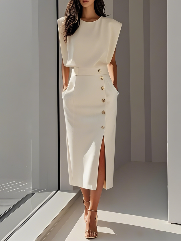 Women's Round Neck Daytime Midi Dress