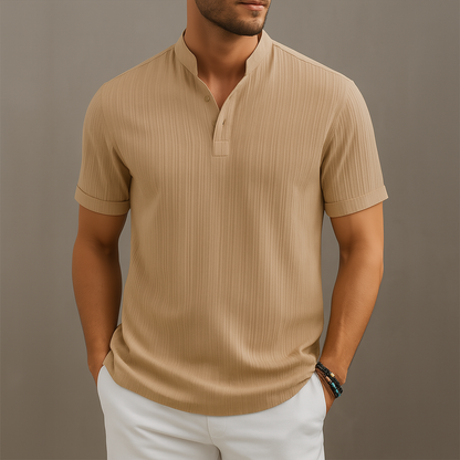 Caldero Linen Band Collar Popover Shirt