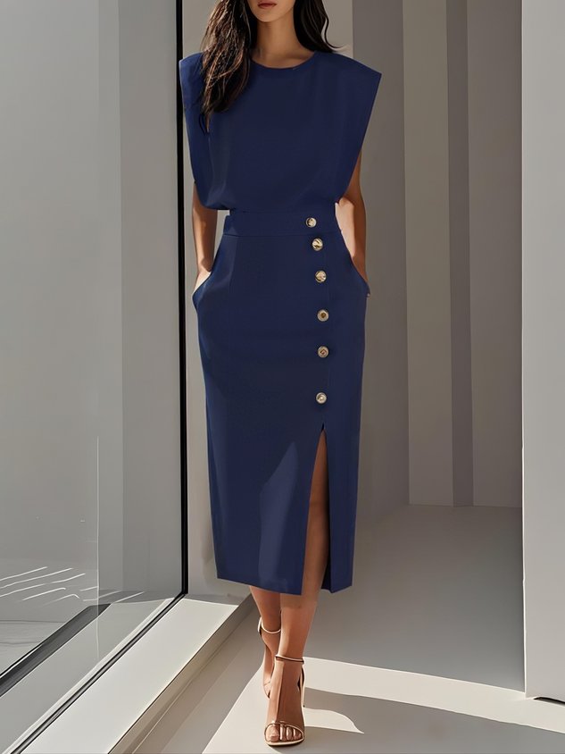 Women's Round Neck Daytime Midi Dress