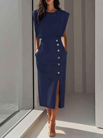 Women's Round Neck Daytime Midi Dress