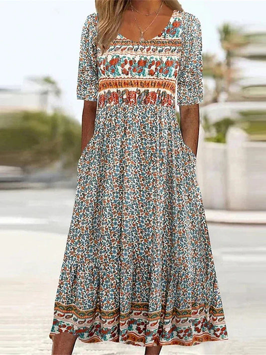 Women's Boho Print Casual Summer Midi Dress
