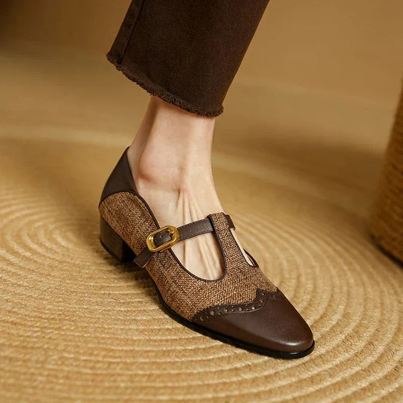 Women's Two-Tone T-Strap Mary Jane Vintage Low Heel