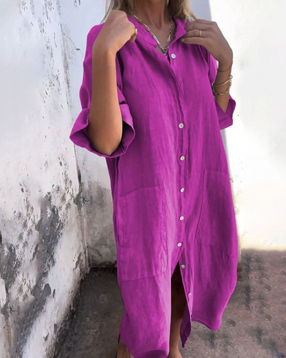 Women's Boho Shirt Casual Midi Dress