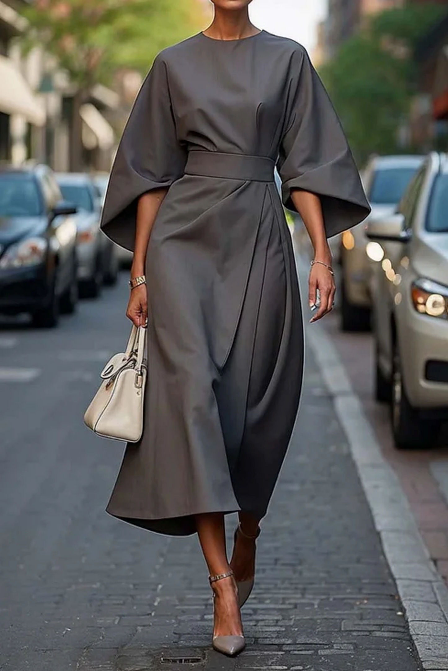 Women's Lantern Sleeve Elegant Midi Dress