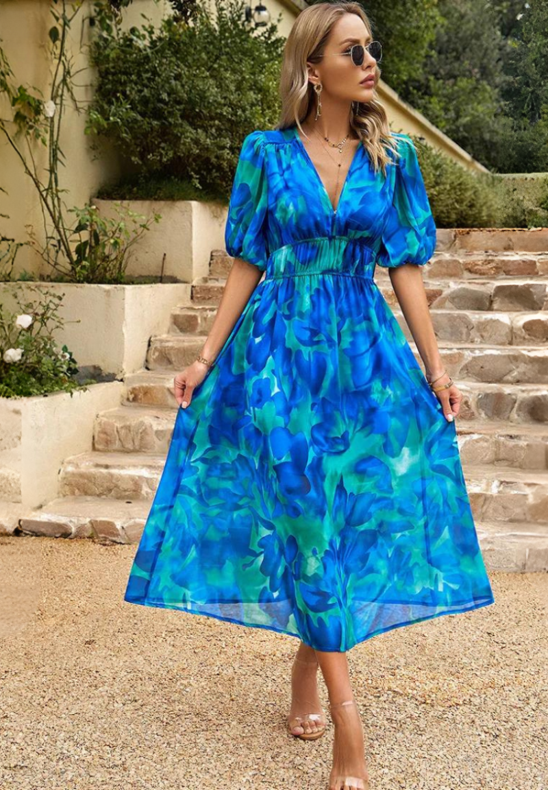 Women's Floral Print Casual Midi Dress
