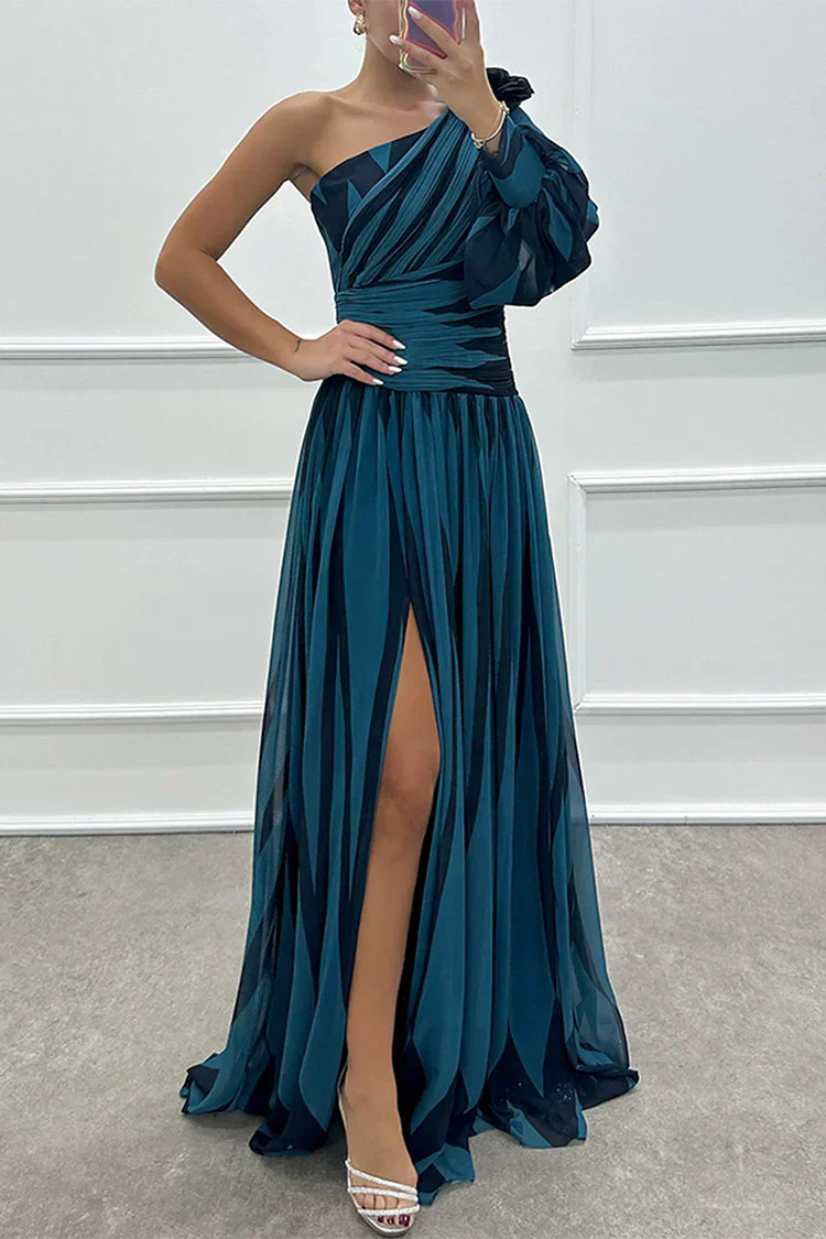 Women's Striped One-Shoulder Wedding Guest Maxi Dress