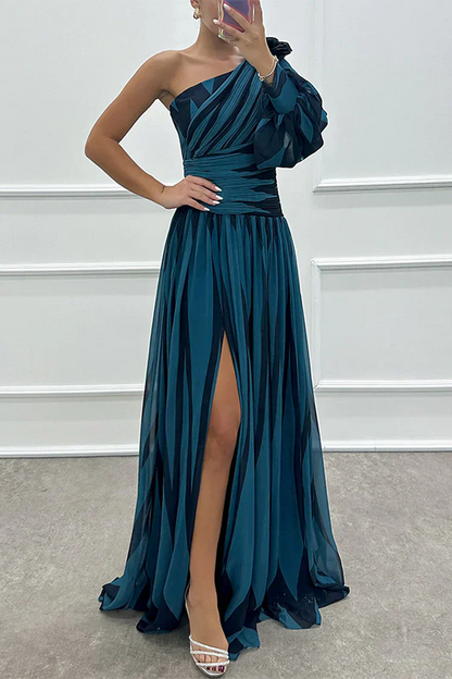 Women's Striped One-Shoulder Wedding Guest Maxi Dress