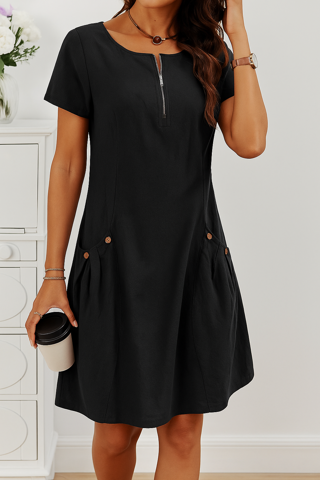 Women's Button Detail Summer Midi Dress
