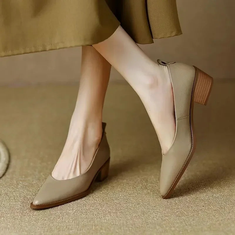Women's Block Heel Pumps Pointed Toe Slip-On Work Shoes