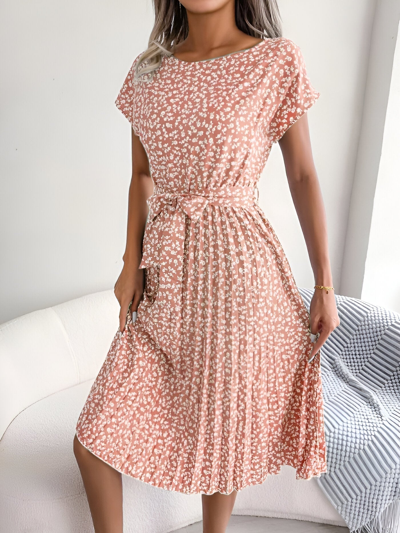 Women's Floral Pleated Summer Midi Dress
