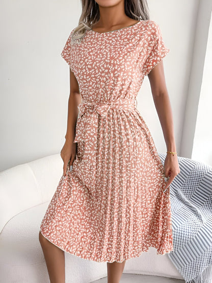 Women's Floral Pleated Summer Midi Dress