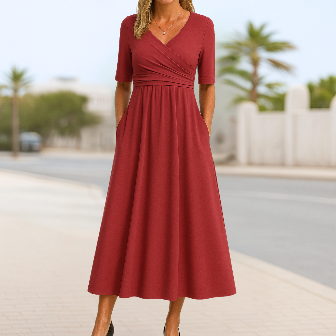 Women's Crossed Front Casual Day Midi Dress